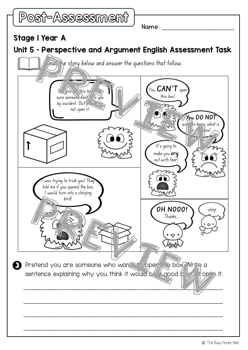 Stage 1 Year A English Pre- and Post-Assessment Unit 5 - Assessment