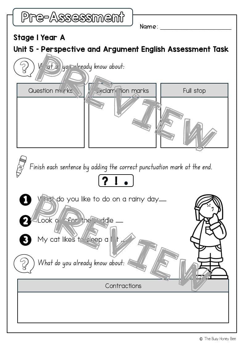 Stage 1 Year A English Pre- and Post-Assessment Unit 5 - Assessment