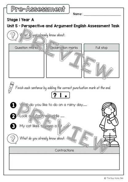 Stage 1 Year A English Pre- and Post-Assessment Unit 5 - Assessment