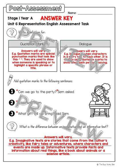 Stage 1 Year A English Pre- and Post-Assessment Unit 6 - Assessment