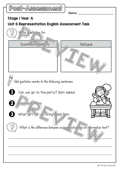 Stage 1 Year A English Pre- and Post-Assessment Unit 6 - Assessment