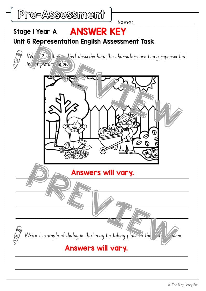 Stage 1 Year A English Pre- and Post-Assessment Unit 6 - Assessment