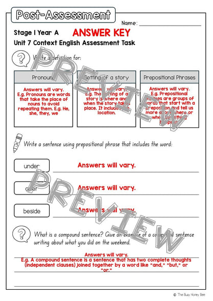 Stage 1 Year A English Pre- and Post-Assessment Unit 7 - Assessment