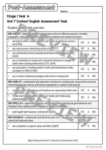 Stage 1 Year A English Pre- and Post-Assessment Unit 7 - Assessment