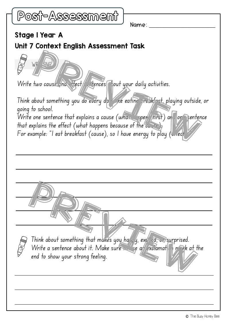 Stage 1 Year A English Pre- and Post-Assessment Unit 7 - Assessment