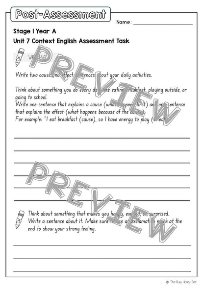 Stage 1 Year A English Pre- and Post-Assessment Unit 7 - Assessment