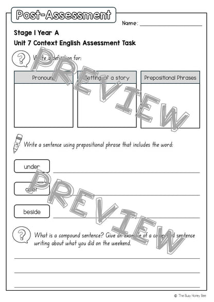 Stage 1 Year A English Pre- and Post-Assessment Unit 7 - Assessment