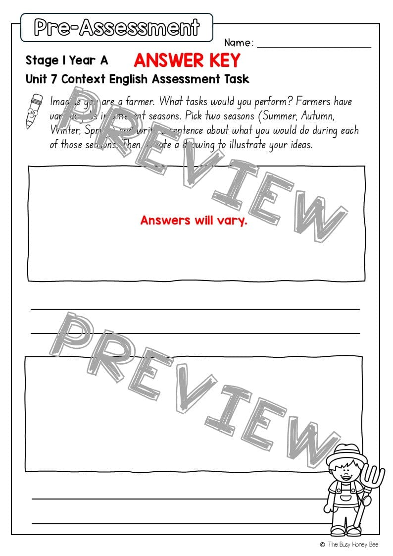 Stage 1 Year A English Pre- and Post-Assessment Unit 7 - Assessment
