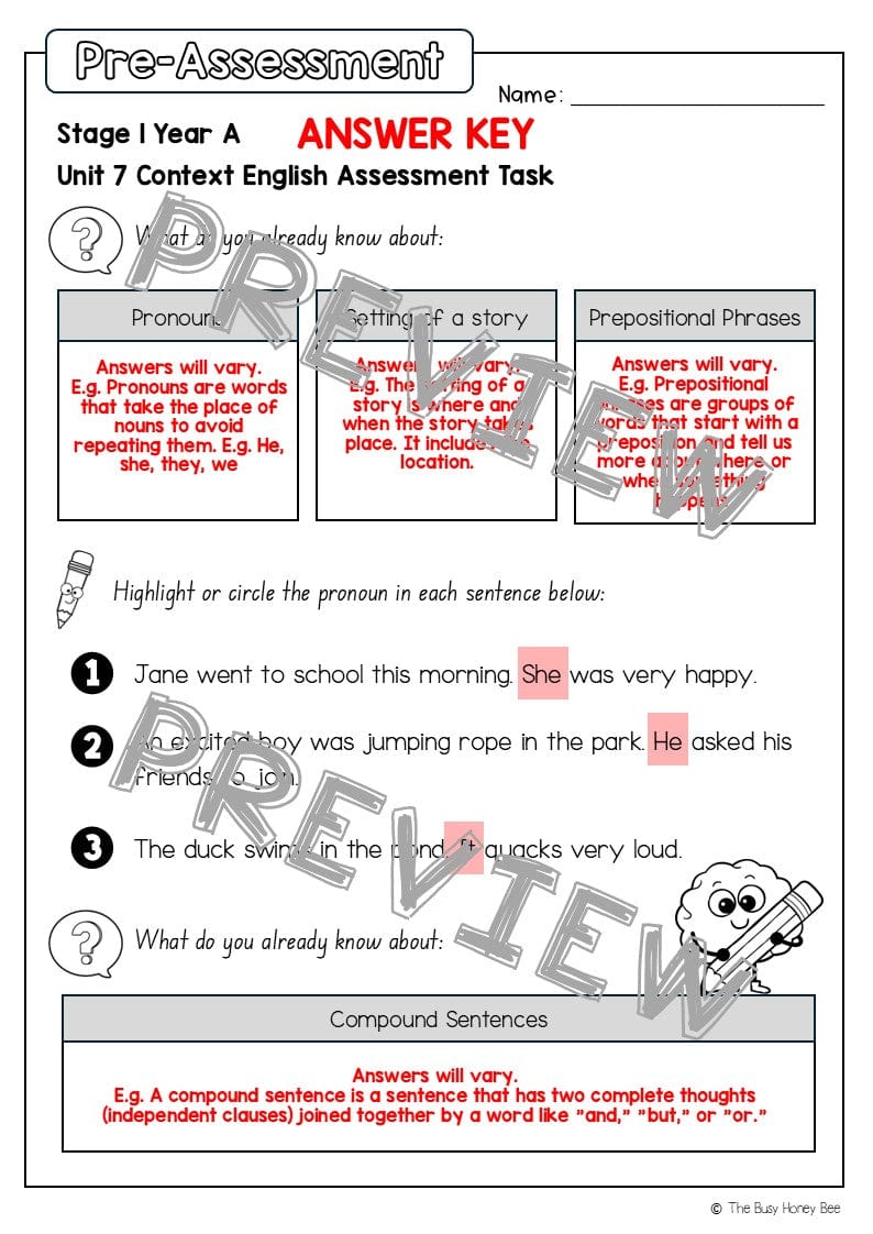 Stage 1 Year A English Pre- and Post-Assessment Unit 7 - Assessment