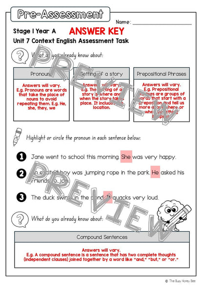Stage 1 Year A English Pre- and Post-Assessment Unit 7 - Assessment