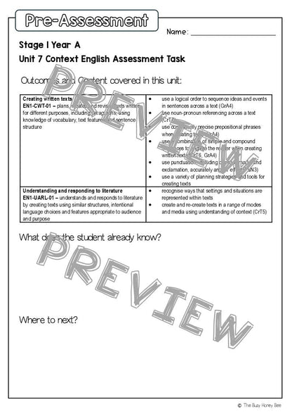 Stage 1 Year A English Pre- and Post-Assessment Unit 7 - Assessment