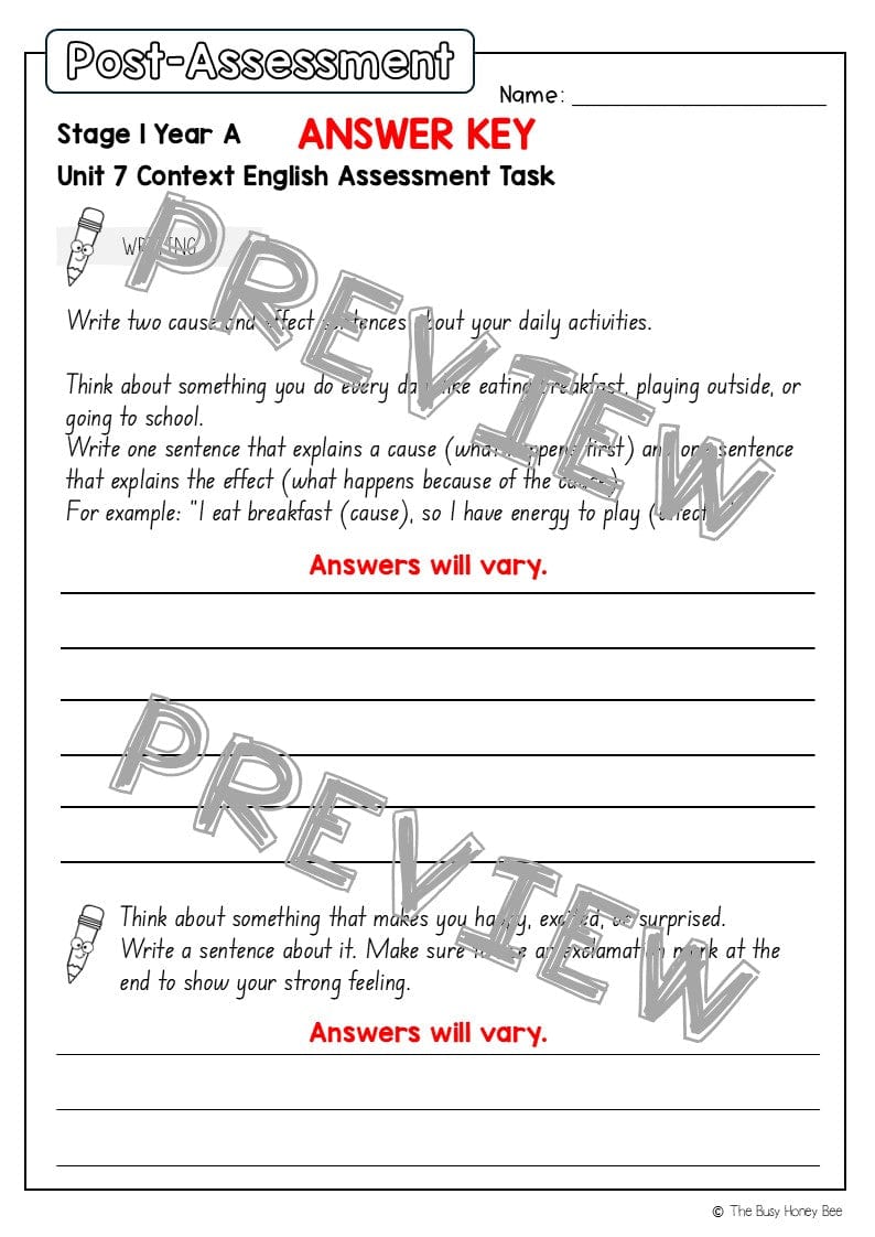 Stage 1 Year A English Pre- and Post-Assessment Unit 7 - Assessment