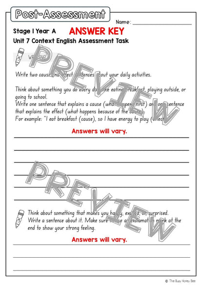 Stage 1 Year A English Pre- and Post-Assessment Unit 7 - Assessment