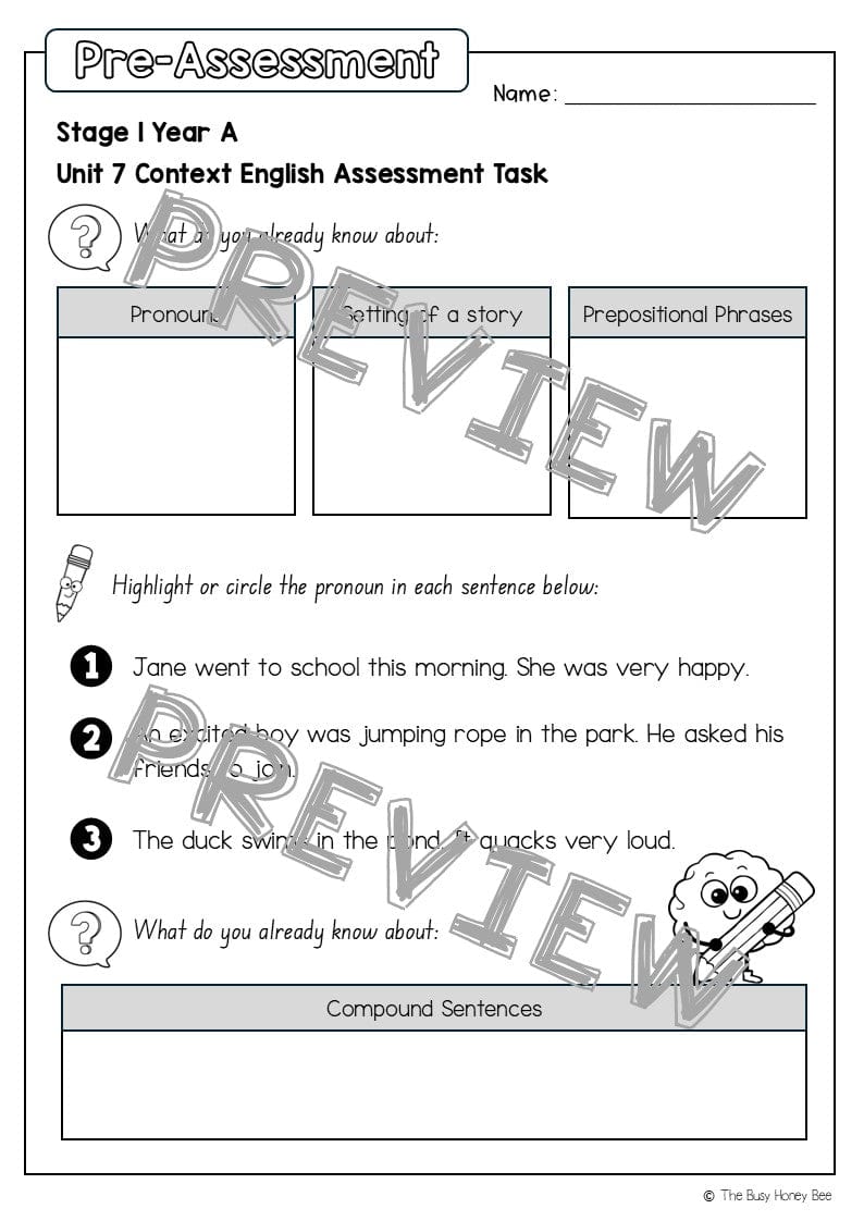 Stage 1 Year A English Pre- and Post-Assessment Unit 7 - Assessment