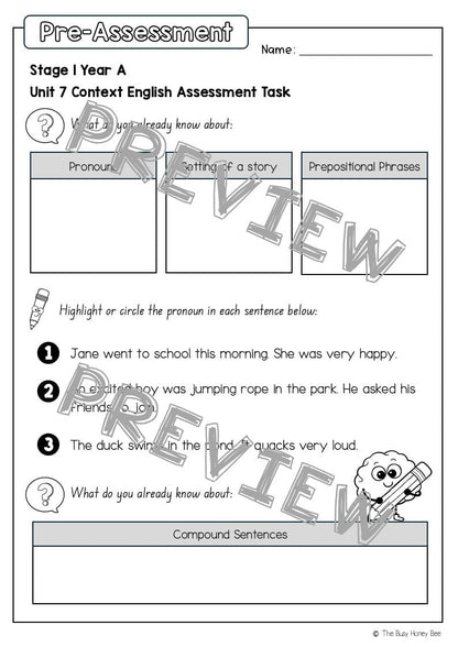 Stage 1 Year A English Pre- and Post-Assessment Unit 7 - Assessment