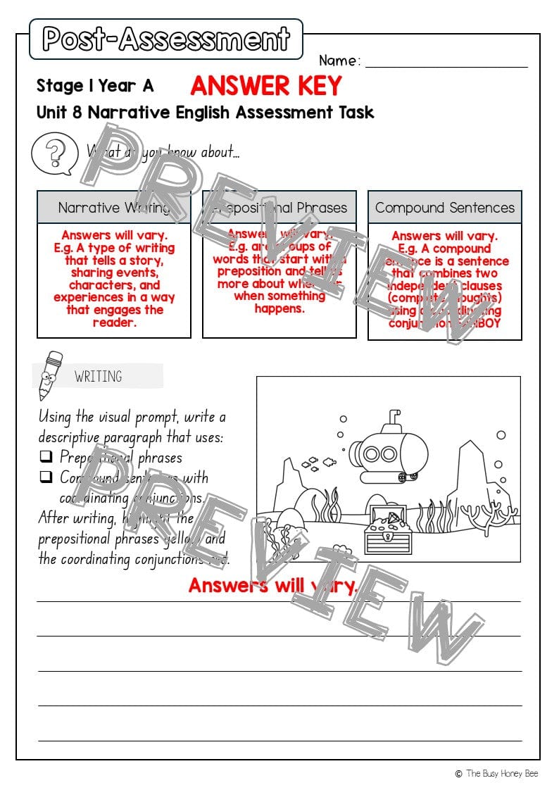 Stage 1 Year A English Pre- and Post-Assessment Unit 8 - Assessment