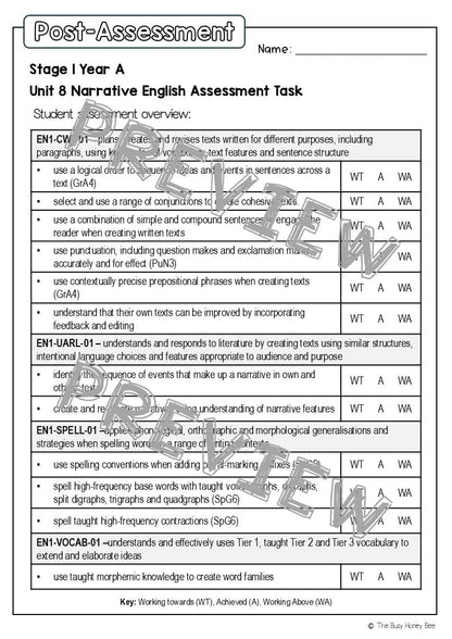 Stage 1 Year A English Pre- and Post-Assessment Unit 8 - Assessment