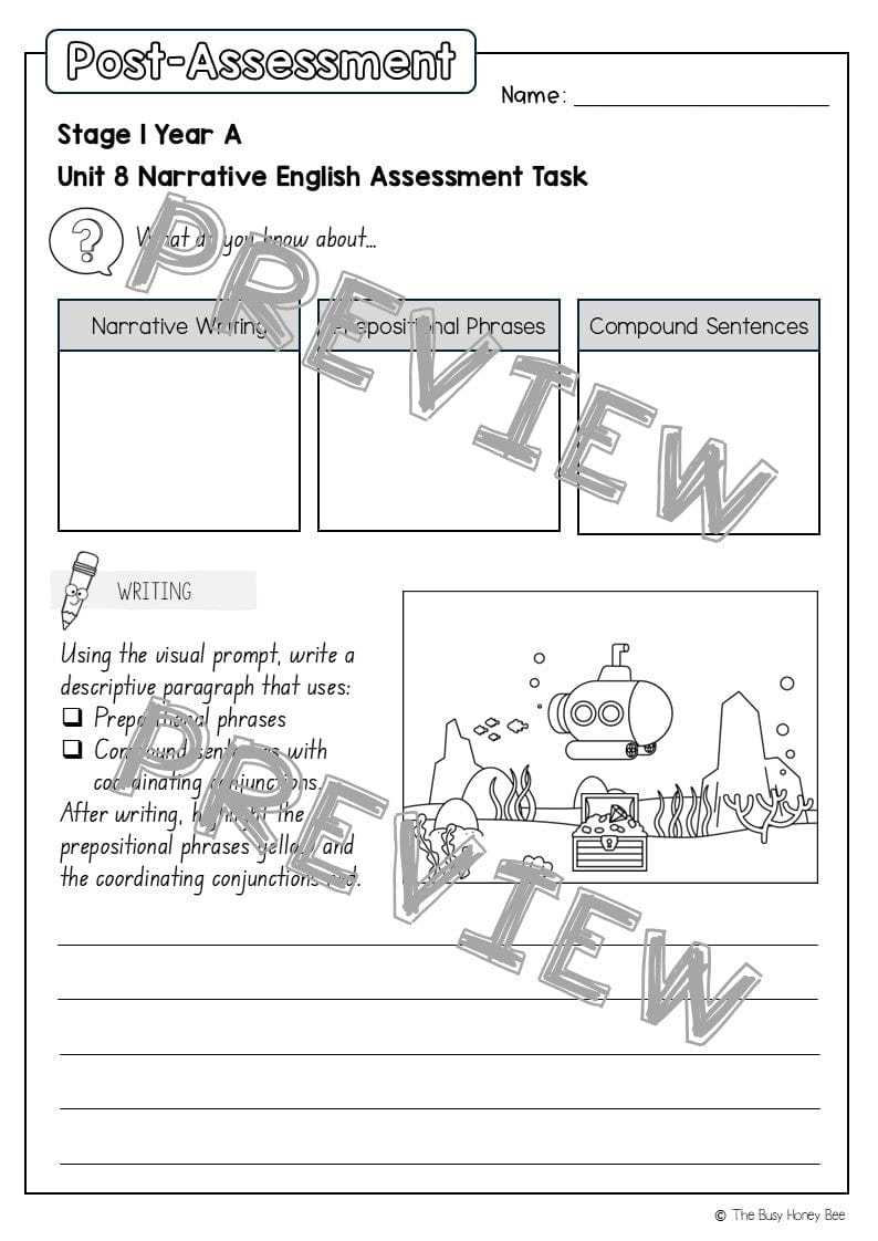 Stage 1 Year A English Pre- and Post-Assessment Unit 8 - Assessment