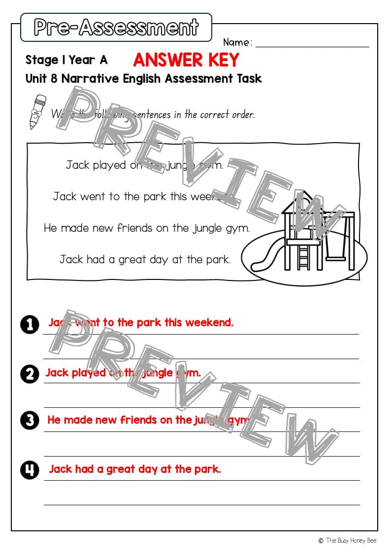 Stage 1 Year A English Pre- and Post-Assessment Unit 8 - Assessment