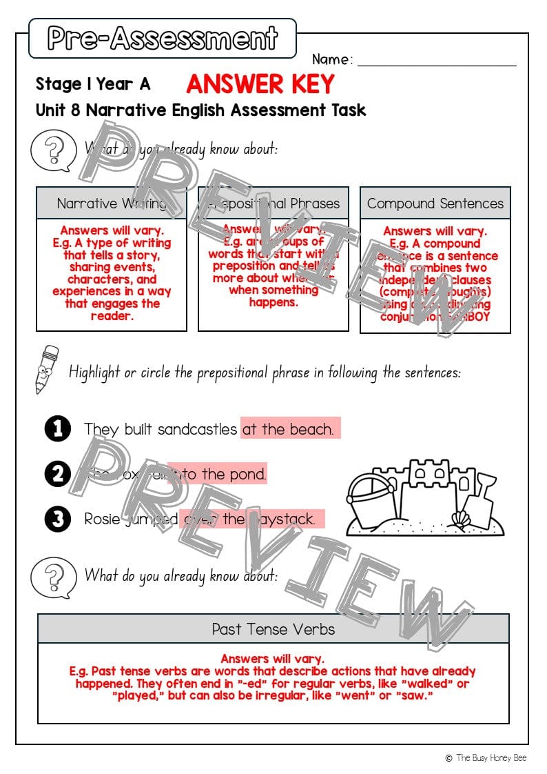 Stage 1 Year A English Pre- and Post-Assessment Unit 8 - Assessment