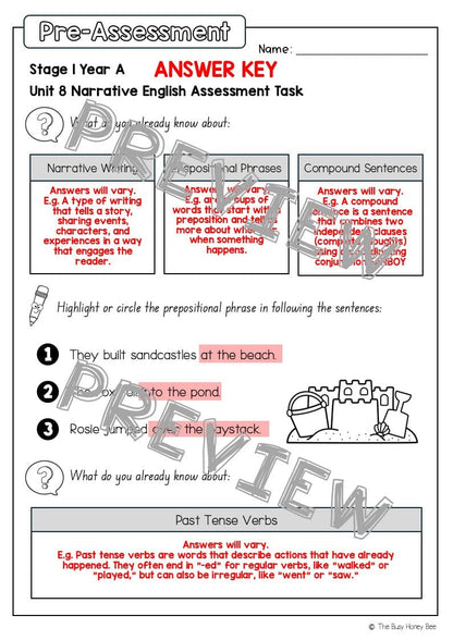 Stage 1 Year A English Pre- and Post-Assessment Unit 8 - Assessment