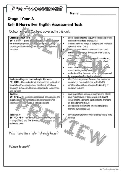 Stage 1 Year A English Pre- and Post-Assessment Unit 8 - Assessment
