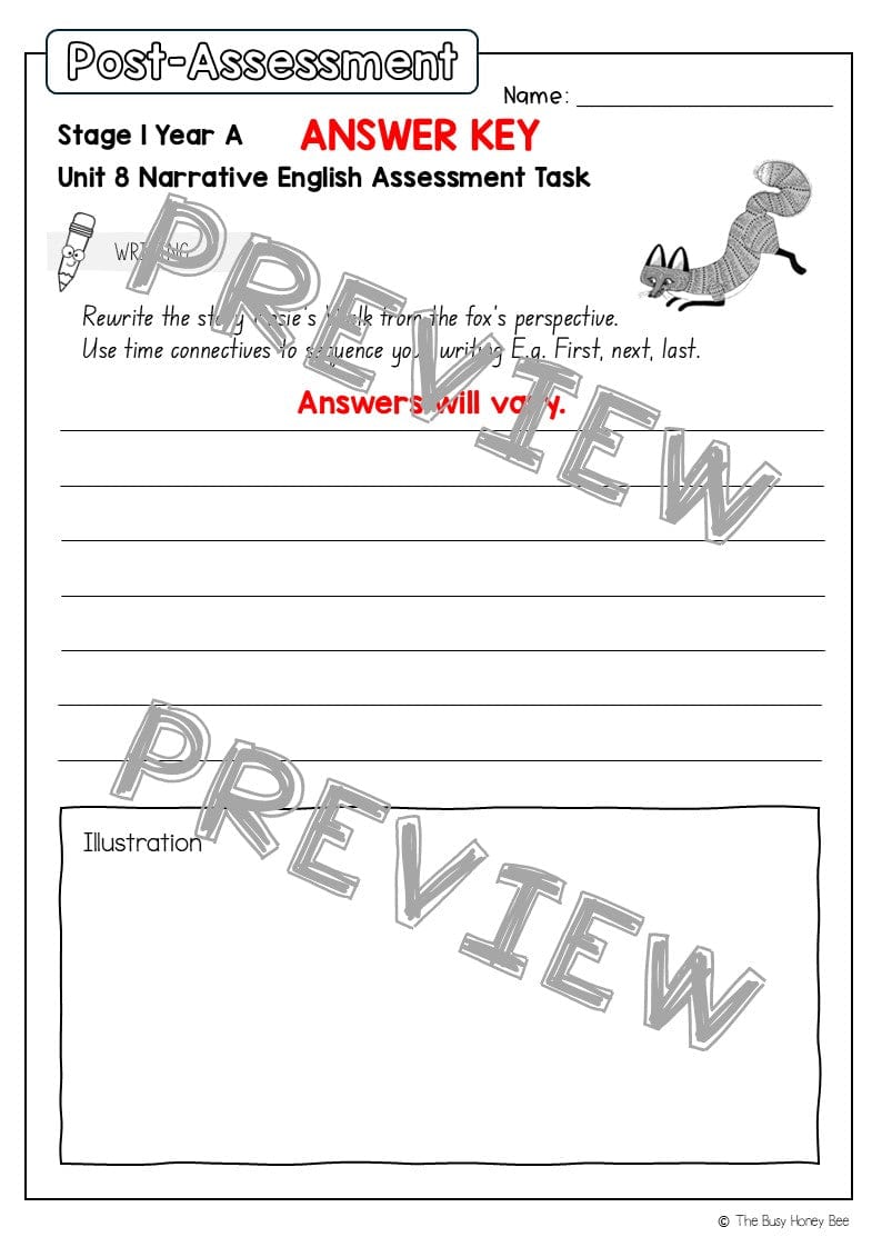Stage 1 Year A English Pre- and Post-Assessment Unit 8 - Assessment