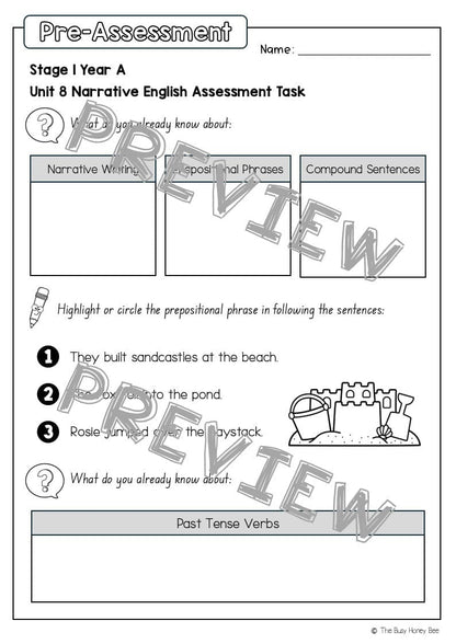 Stage 1 Year A English Pre- and Post-Assessment Unit 8 - Assessment