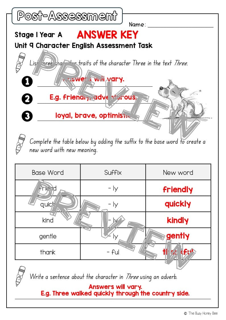 Stage 1 Year A English Pre- and Post-Assessment Unit 9 - Assessment