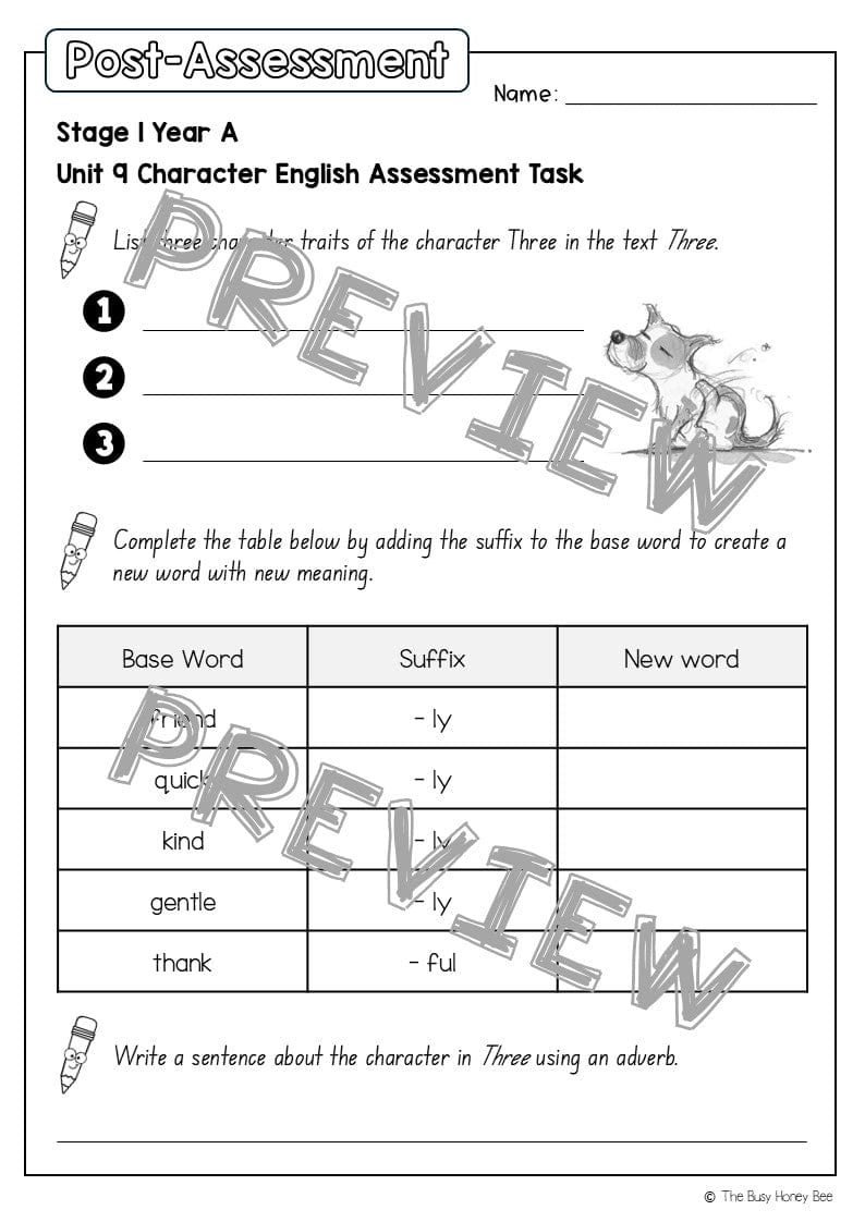 Stage 1 Year A English Pre- and Post-Assessment Unit 9 - Assessment