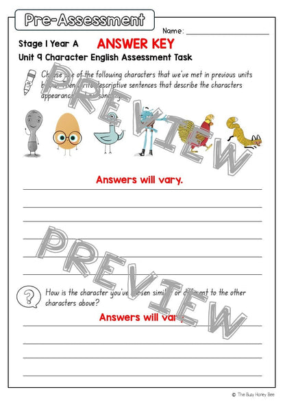 Stage 1 Year A English Pre- and Post-Assessment Unit 9 - Assessment