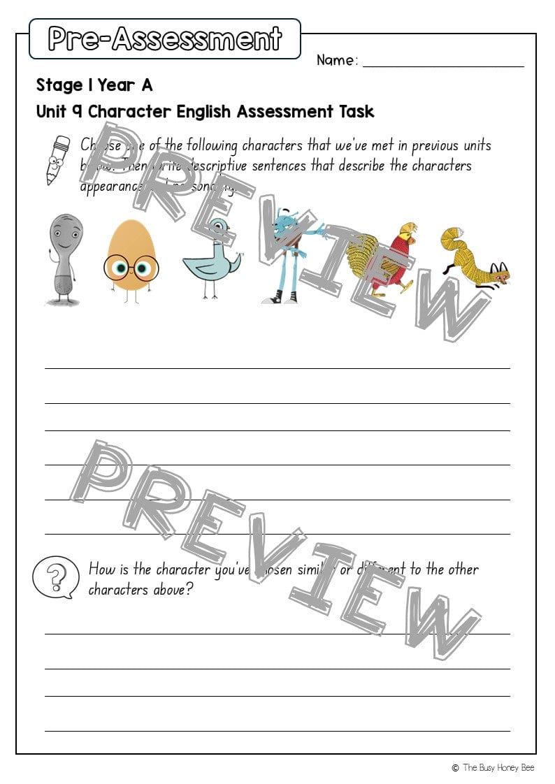 Stage 1 Year A English Pre- and Post-Assessment Unit 9 - Assessment