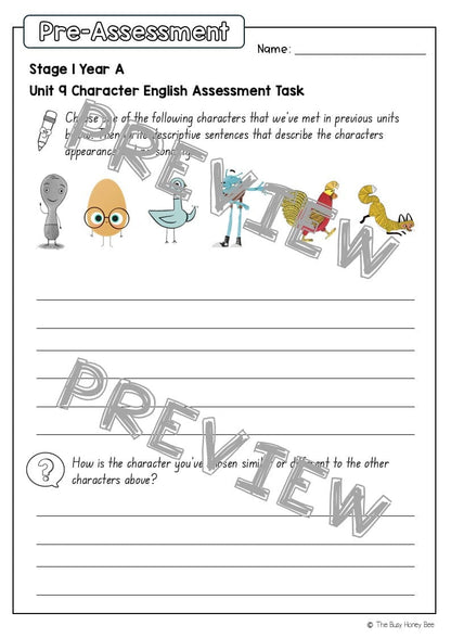 Stage 1 Year A English Pre- and Post-Assessment Unit 9 - Assessment