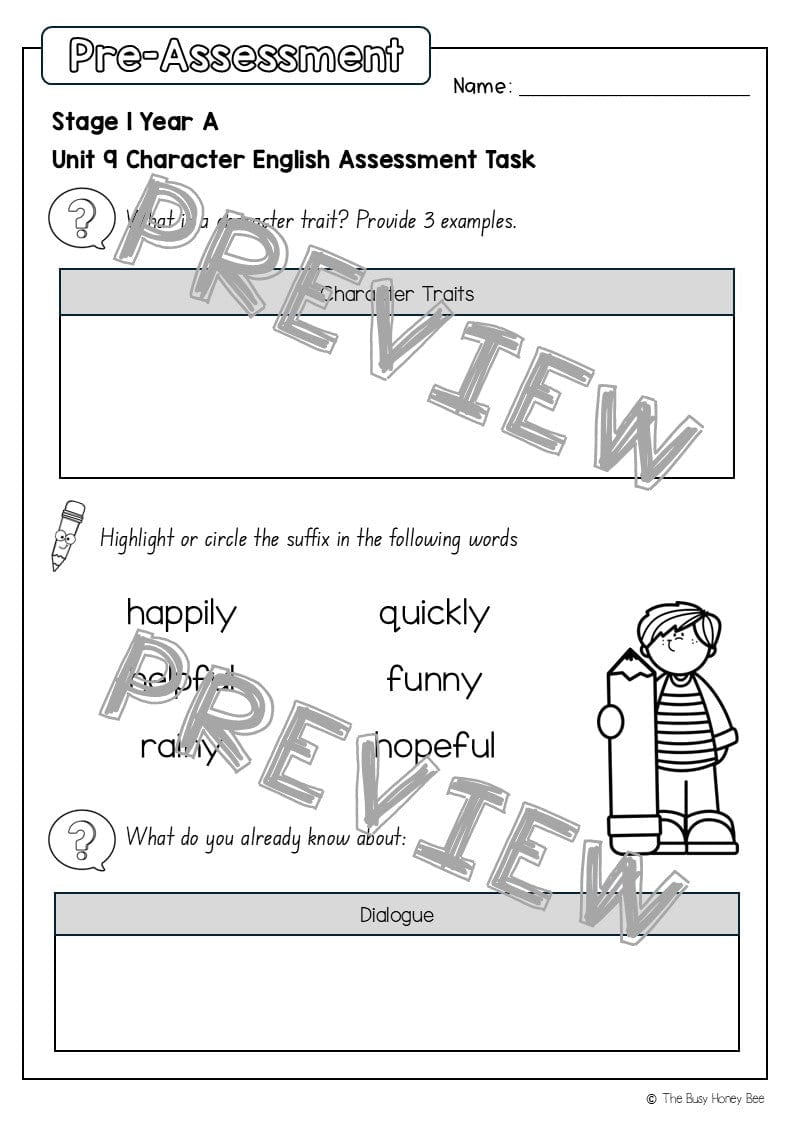 Stage 1 Year A English Pre- and Post-Assessment Unit 9 - Assessment