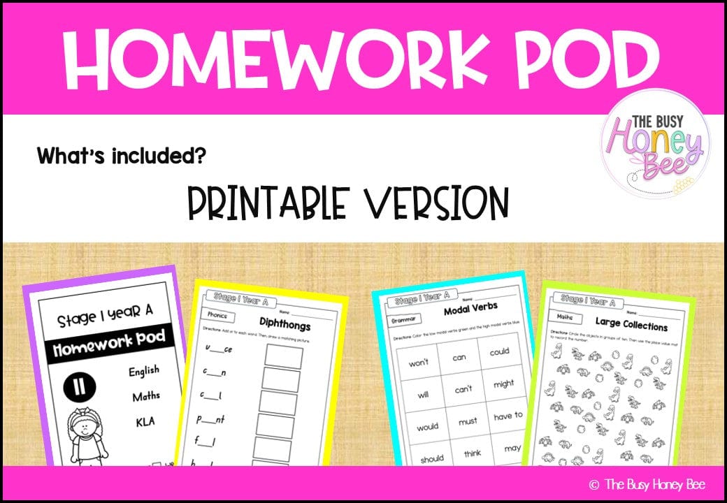 Stage 1 Year A Homework/Learning Pod 11 - Homework | Casual Teaching