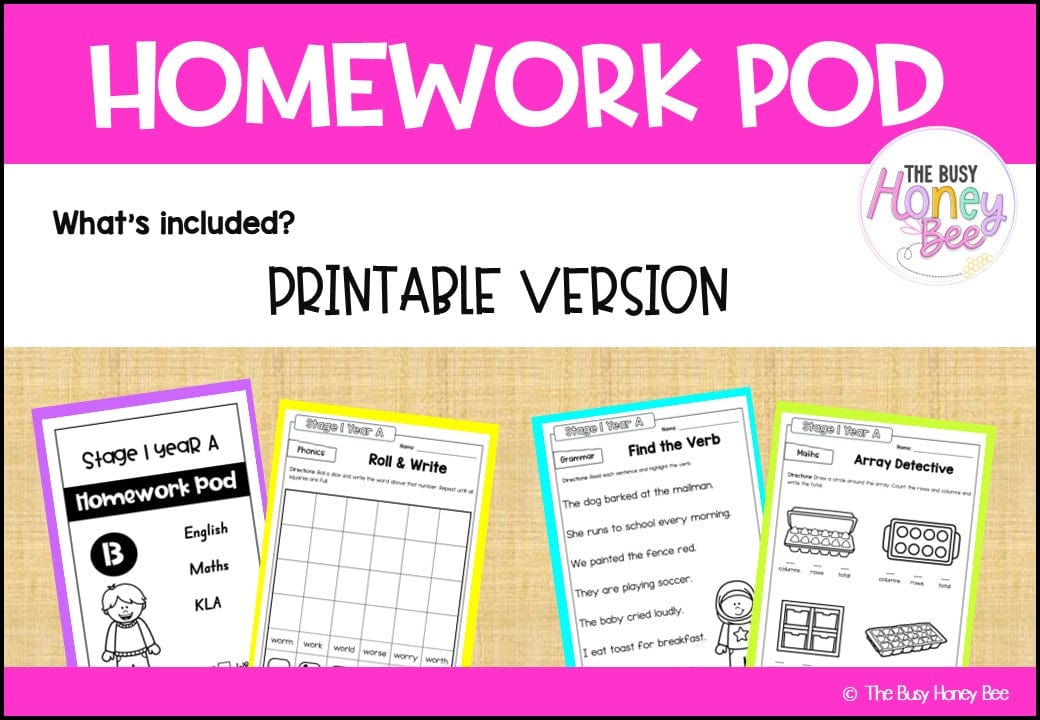 Stage 1 Year A Homework/Learning Pod 13 - Homework | Casual Teaching
