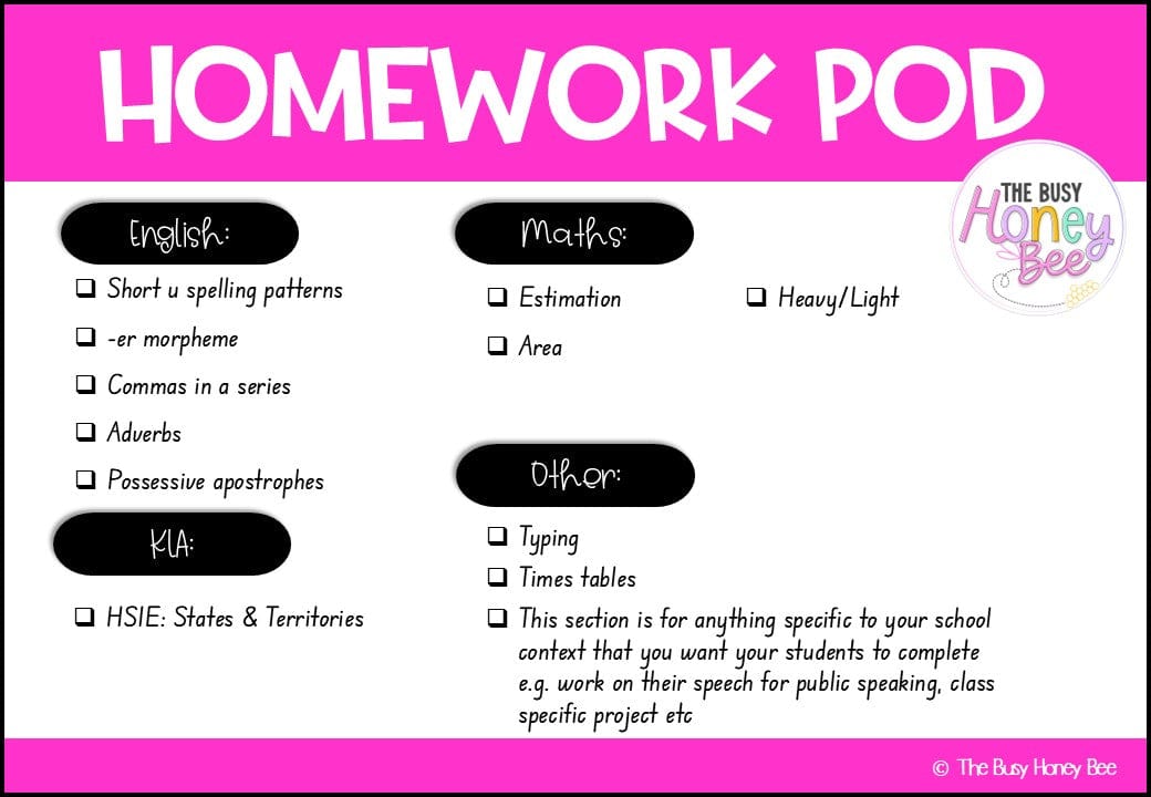 Stage 1 Year A Homework/Learning Pod 14 - Homework | Casual Teaching
