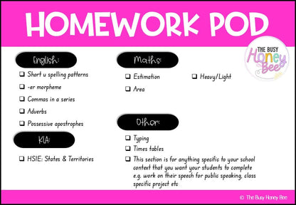 Stage 1 Year A Homework/Learning Pod 14 - Homework | Casual Teaching
