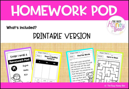 Stage 1 Year A Homework/Learning Pod 14 - Homework | Casual Teaching