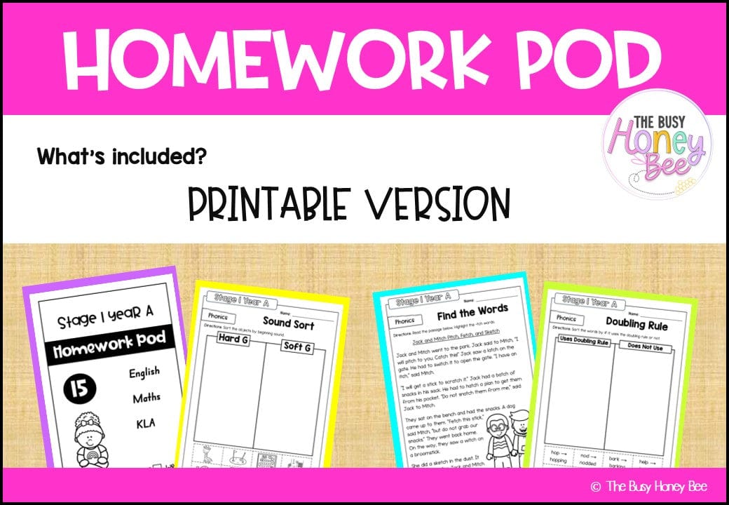 Stage 1 Year A Homework/Learning Pod 15 - Homework | Casual Teaching