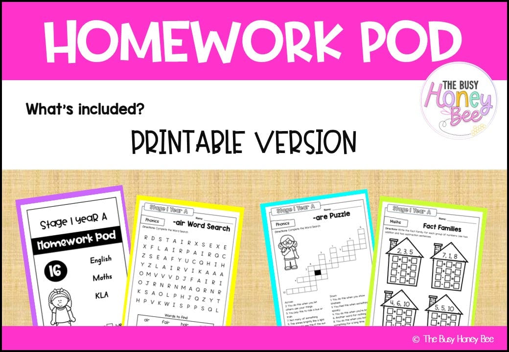Stage 1 Year A Homework/Learning Pod 16 - Homework | Casual Teaching