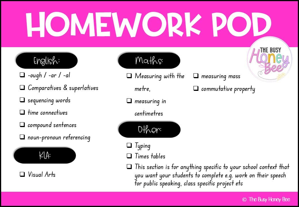 Stage 1 Year A Homework/Learning Pod 17 - Homework | Casual Teaching