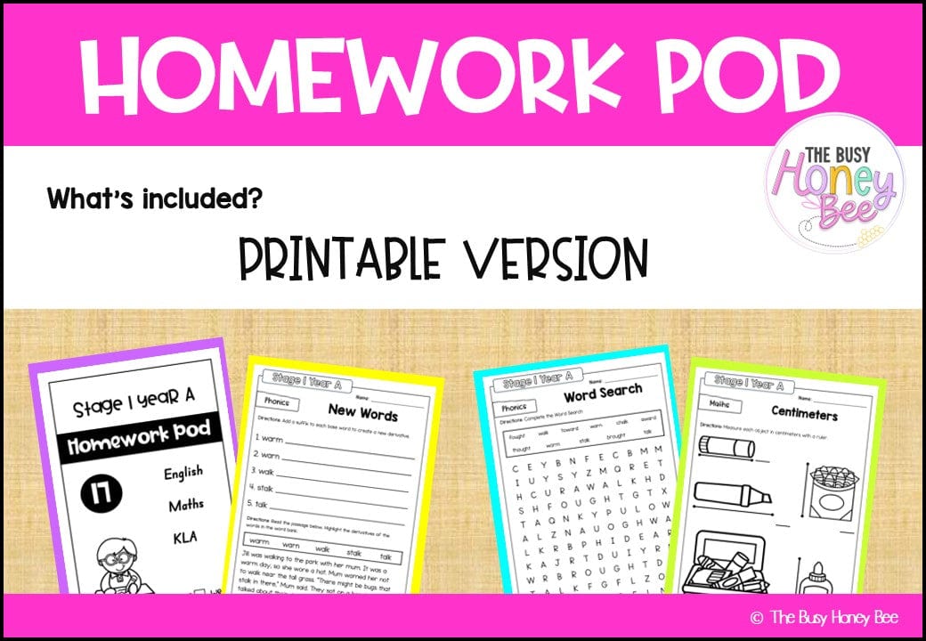 Stage 1 Year A Homework/Learning Pod 17 - Homework | Casual Teaching