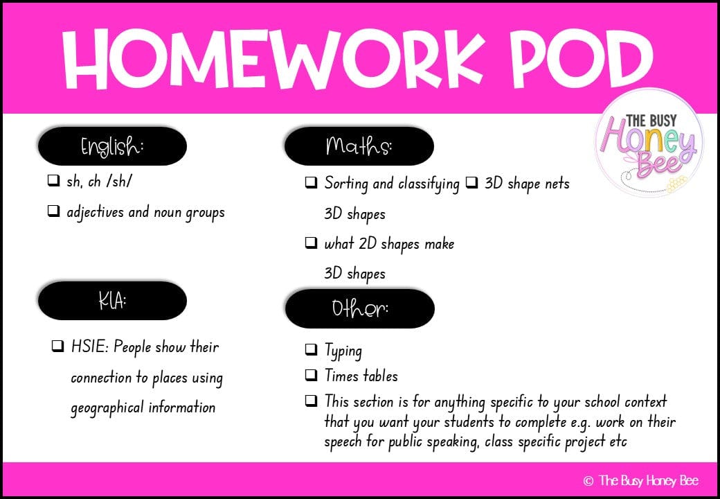 Stage 1 Year A Homework/Learning Pod 19 - Homework | Casual Teaching