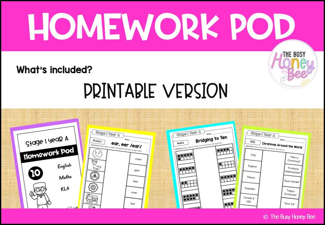 Stage 1 Year A Homework/Learning Pod 20 - Homework | Casual Teaching