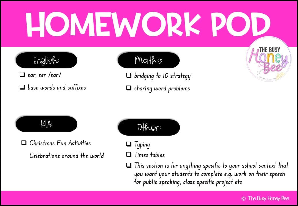Stage 1 Year A Homework/Learning Pod 20 - Homework | Casual Teaching