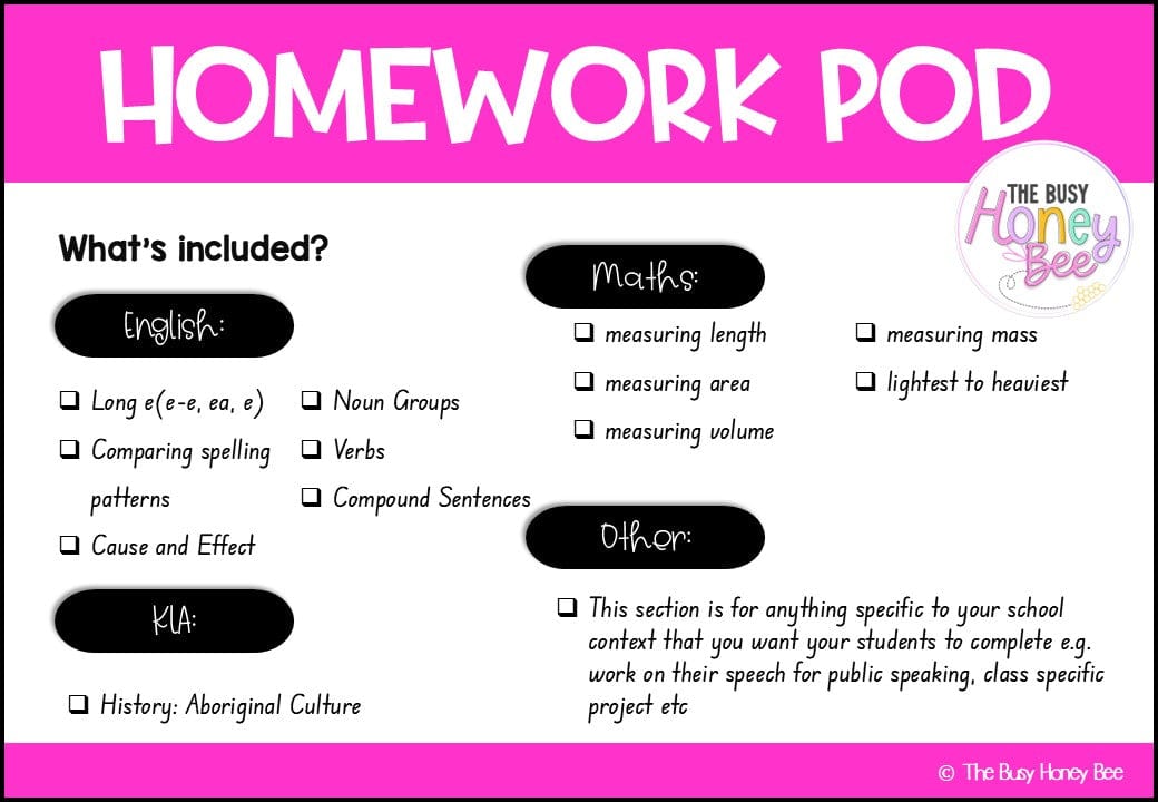 Stage 1 Year A Homework/Learning Pod 3 - Homework | Casual Teaching