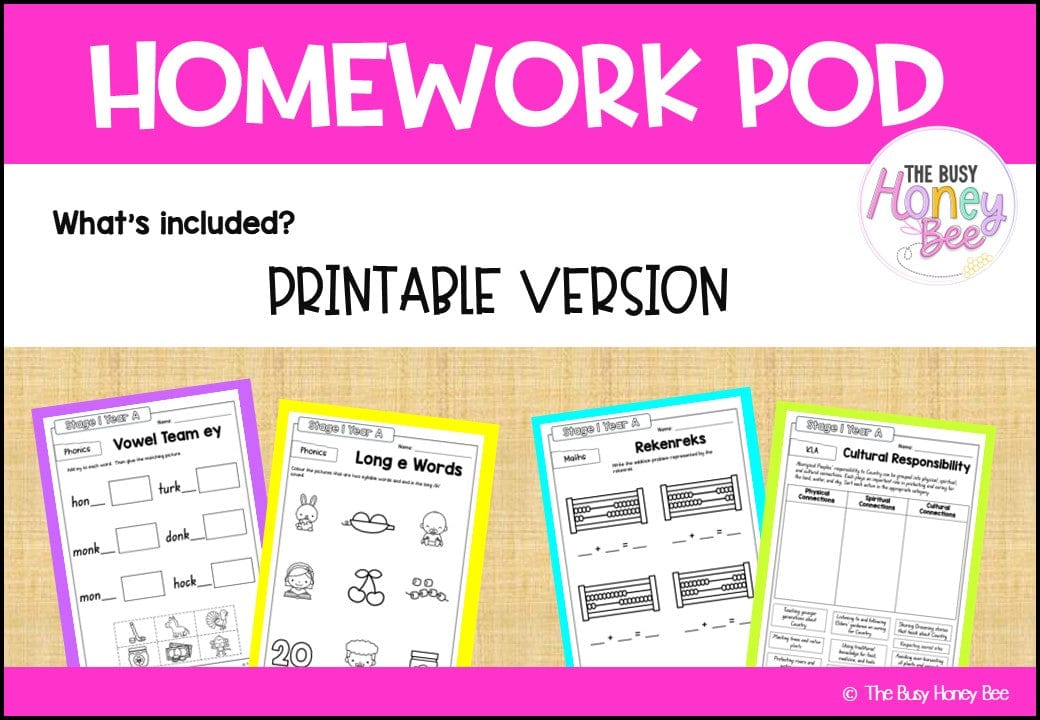 Stage 1 Year A Homework/Learning Pod 4 - Homework | Casual Teaching