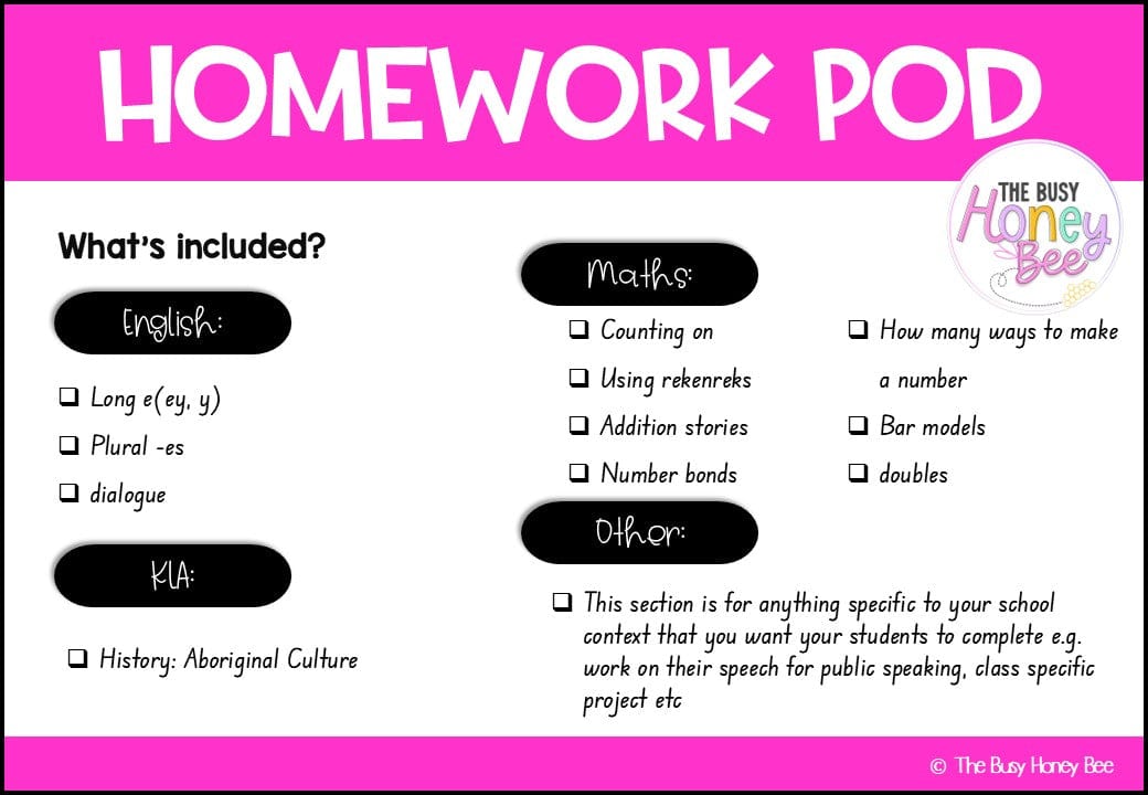 Stage 1 Year A Homework/Learning Pod 4 - Homework | Casual Teaching