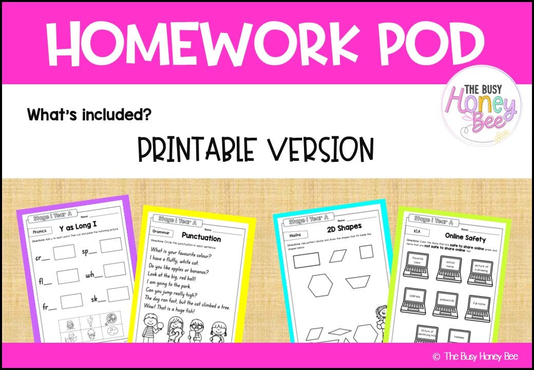 Stage 1 Year A Homework/Learning Pod 5 - Homework | Casual Teaching